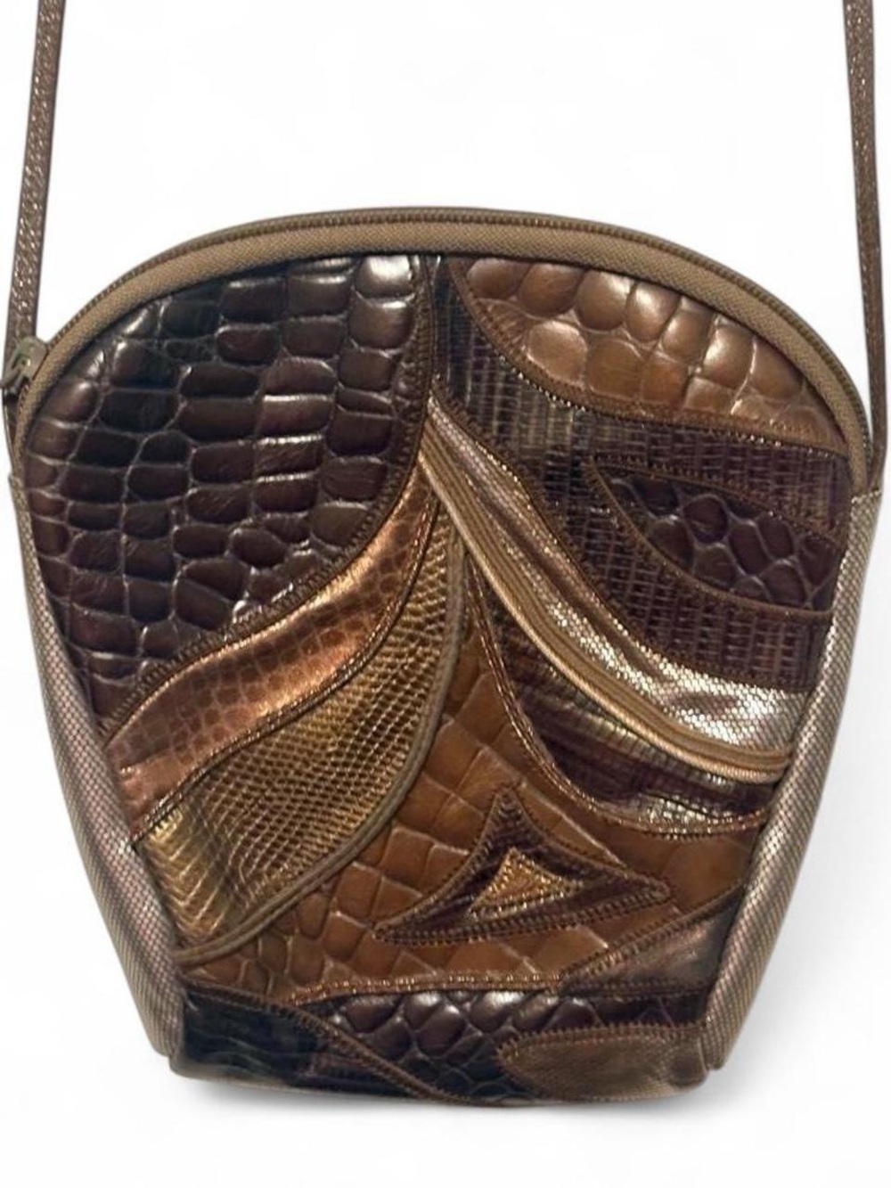 Sharif Brown Metallic Patchwork Crossbody Bag